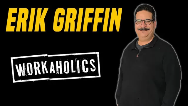 Erik Griffin poses at The Fallen State studio